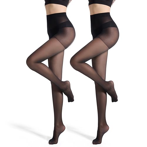 Image of Frola 2 Pairs Semi Opaque Tights for Women - 40 Denier Microfiber Control Top Footed Pantyhose