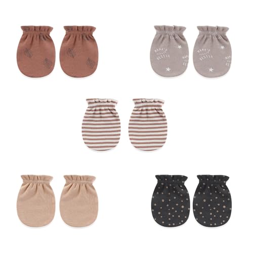 Image of falianni 5 Pairs Baby Not Scratch Mittens 0-6 Months New Born Boy Girl Gloves Cute Infant Accessories