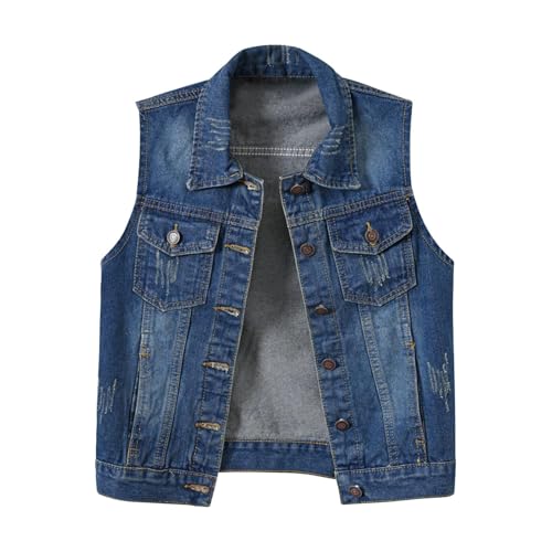 Womens Frayed Denim Vest Jacket Sleeveless Ripped Jacket Vest with Pockets Lapel Button Down Jean Waistcoat