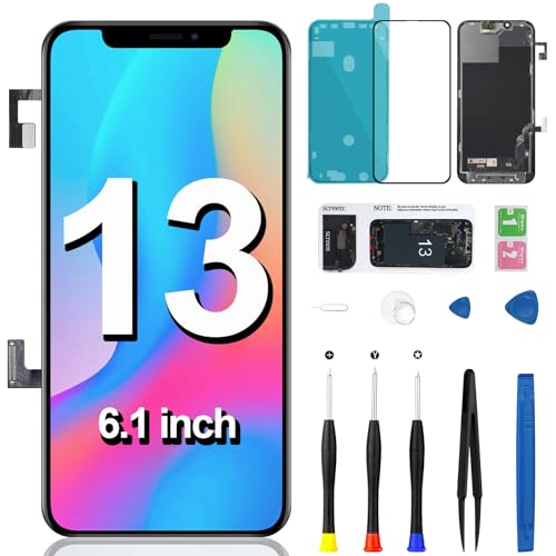for iPhone 13 Screen Replacement with Earpiece Speaker Flex Cable Proximity Sensor LCD Display Frame 3D Touch Digitizer Repair Tool Kit Full Assembly A2482 A2631 A2634 A2635 A2633 6.1 inch