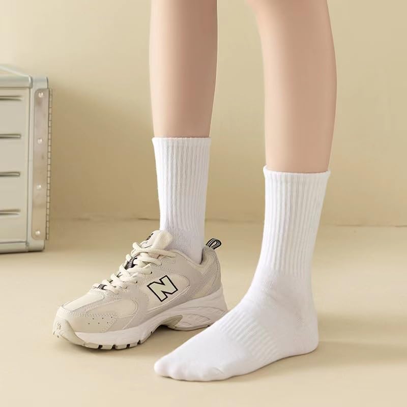 1 Pair Womens Mens Cotton Crew Socks Striped Trim Casual Crew Sock Mid Calf Ankle Socks Retro Gym Running Gifts for Women Men