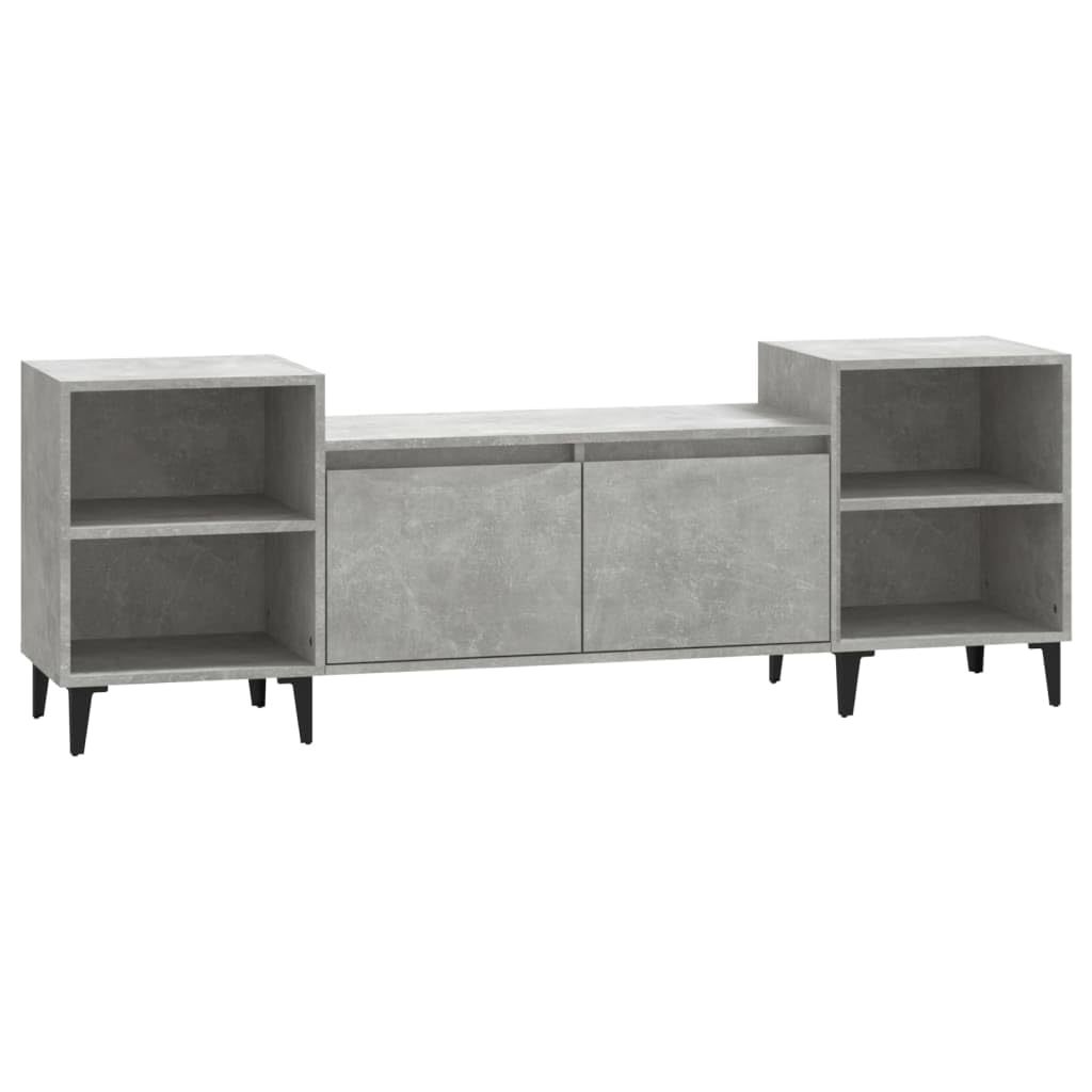 Mobile TV basso grigio cemento, 160 x 35 x 55 cm, in legno e metallo, moderna credenza con 6 scomparti e porta, mobile TV per soggiorno, camera da letto e corridoio