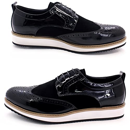 Mens Brogue Formal Dress Oxfords Casual Business Wingtip Real Leather Lace-ups Comfortable Breathable Derby Shoes,Black-45