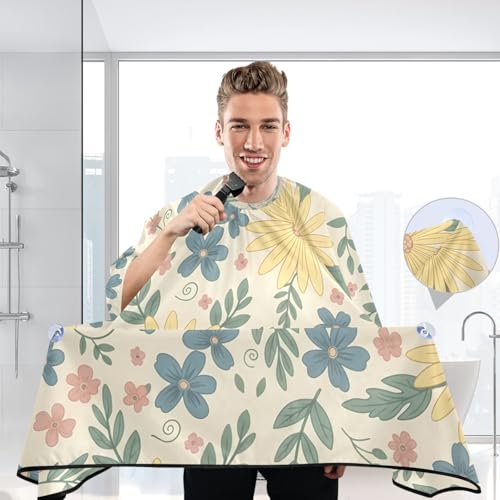 Capa para corte de cabello profesional impermeable con patrón floral amarillo y cierre ajustable con broches para barbería y estilismo miniatura 6