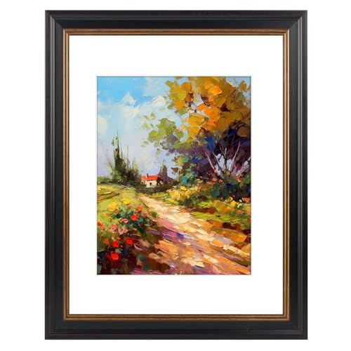 Golden State Art, 11x14 Black Photo Frame with Burgundy & Gold Trim, White Mat for 8x10 Pictures or Photos & Real Glass