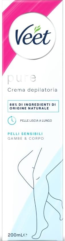 Veet Crema Depilatoria Pelli Sensibili, per Gambe, Braccia, Ascelle e Zona Bikini, 200 ml