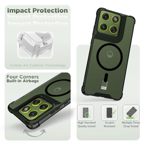 Image of RIGGEAR Shockproof Clear Hybrid Airbag Armor Magnetic Back Cover Case Compatible with MagSafe Accessories for Motorola Moto Edge 70 5G (Clear-Black TPU Bumper + Transparent PC)(Black)