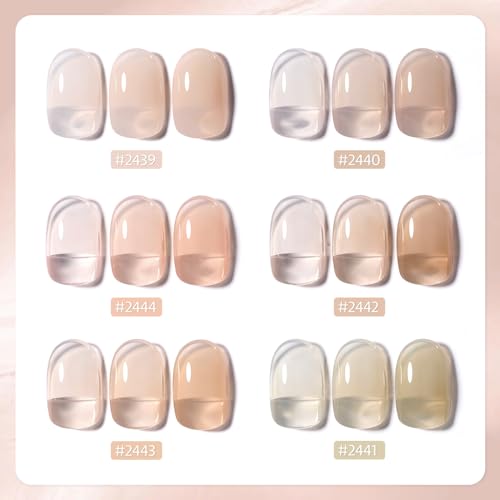Image of GAOY Jelly Nude Gel Nail Polish Set, 6 Transparent Colors Sheer Light Pink Brown Soak Off UV Light Cure Gel Polish Kit for Salon and Nail Art DIY at Home