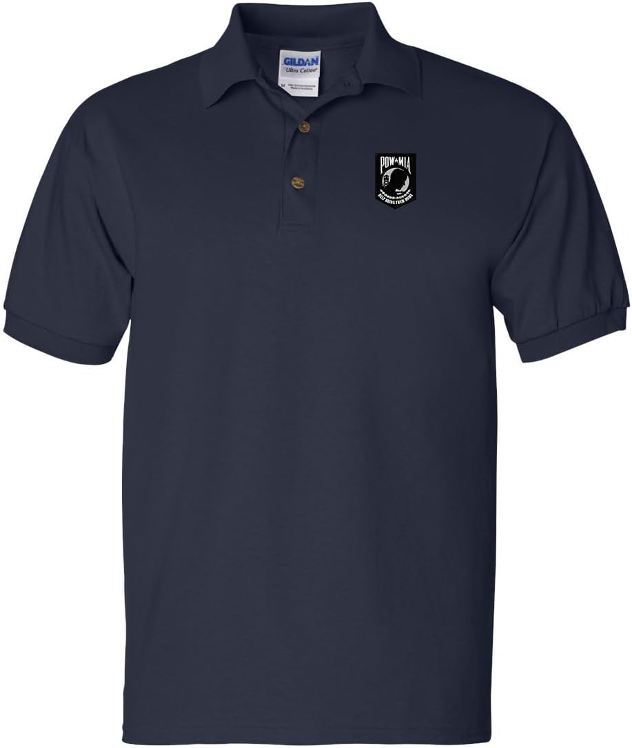 POW MIA Custom Embroidered Golf Polo Shirt, Unisex, Cotton, Short Sleeve, Regular Fit