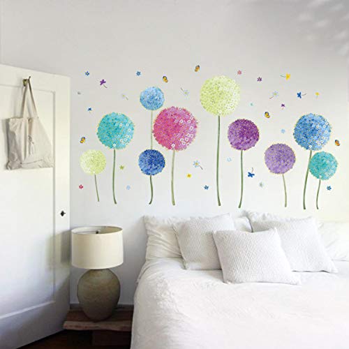 Runtoo Flower Wall Decals Colorful Dandelion Allium Wall Stickers Baseboard Butterfly Living Room Bedroom Wall Decor #TOP1