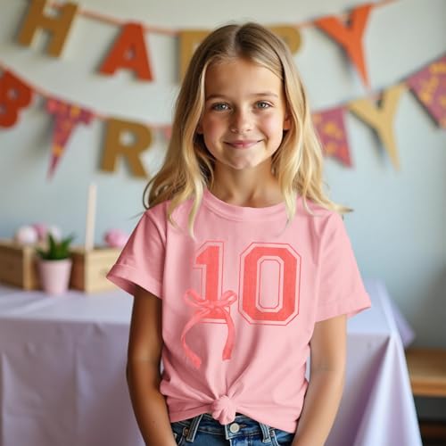 Image of Girl Birthday Shirt 10th Birthday T-Shirt Bow 10 Year Old Bday Short Sleeve Tee Top Tenth Party Outfit