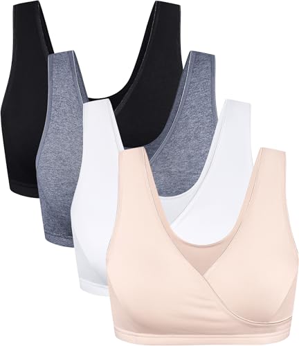 Image of CAKYE 4 Pack Nursing Sleep Bras for Maternity and Breastfeeding Comfort Cotton Bralette (X-Large)