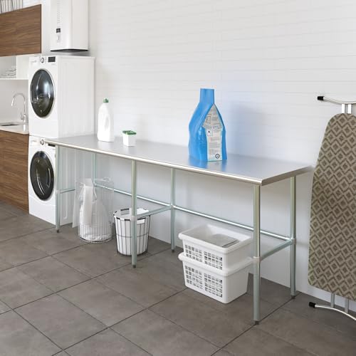 Image of AmGood Stainless Steel Work Table Open Base | Metal Work Bench (Stainless Steel Table Open Base, 96 inch Long x 24 inch Deep)