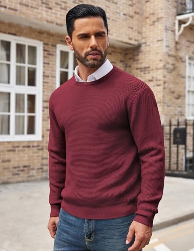 COOFANDY Men's Crewneck Sweater Waffle Textured Pullover Sweaters Soft Midweight Knitted Sweaters4