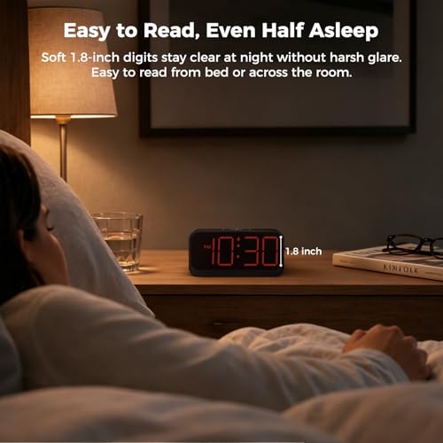 Image of Acedeck Battery Operated Alarm Clock for Bedroom Travel: Cordless Compact Large Display Digital Clock with Auto Dimming - 4 Dimmers Easy to Use for Adults Seniors Red Digits