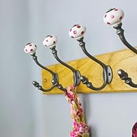 Oakcrafts - Hand Finished Pink Polka Dot Ceramic Coat Hooks - Pack of 4