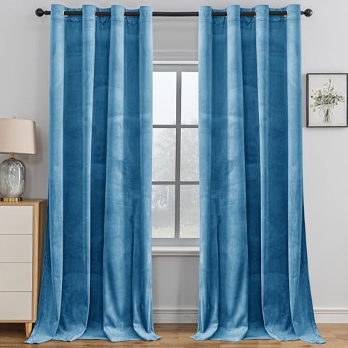 YSTELLAA Rideau Velours Occultant Lot De 2, 117×137CM, Rideau Thermique Isolant Anti Froid Et Chaleur Opaque, Moderne, Anti Bruit À Oeillets, pour Salon Et...