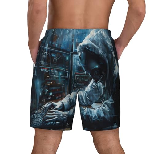 Hacker Attack Print Men Stylish Functionality Swim Trunks Breathable Beach Shorts Surfing Gym Fishing4