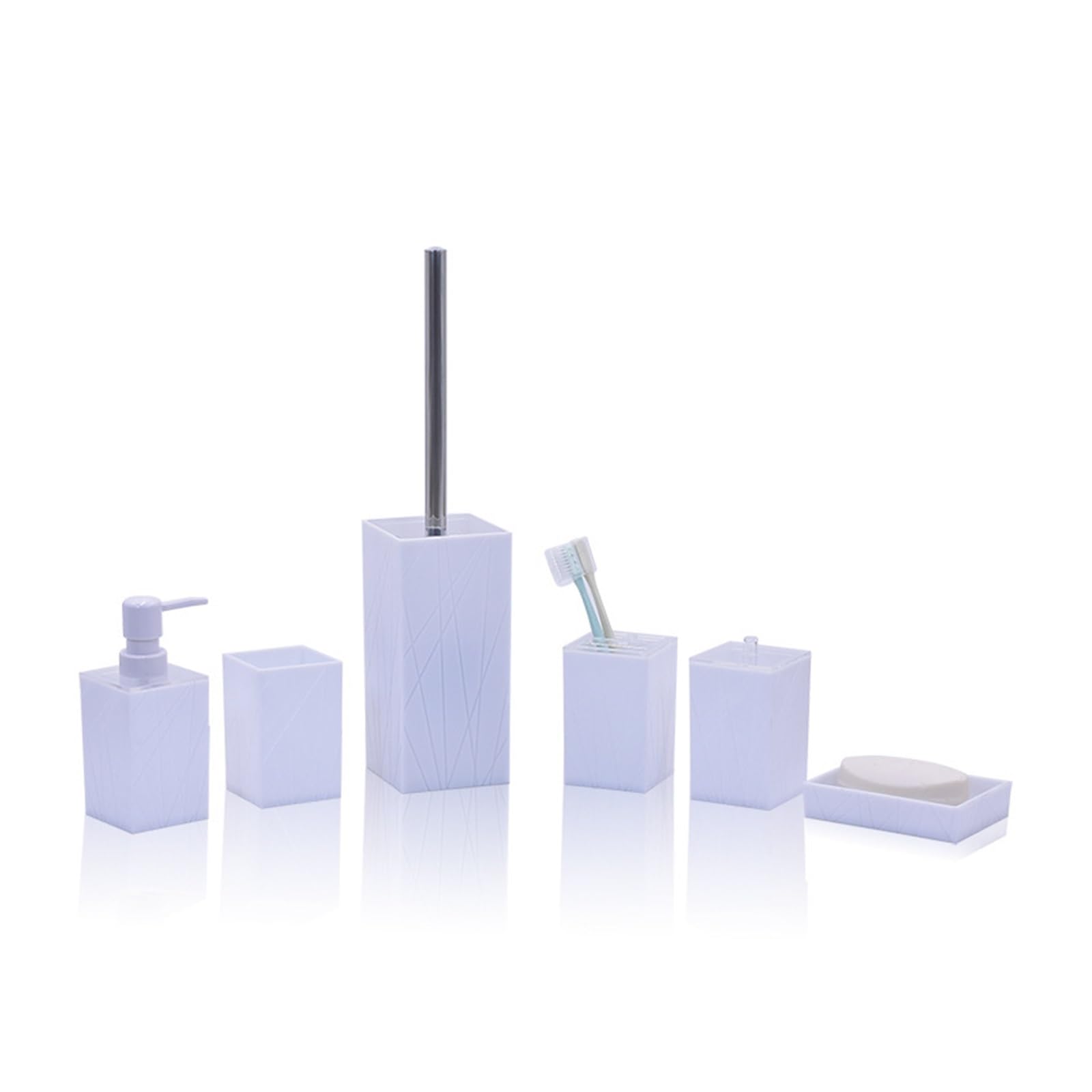 Soap And Toothbrush Holder Sets Plastic Bathroom Accessories Set Toilet Brush Soap Dispenser Mouthwash Cup Toothbrush Holder Soap Dish Cotton Swab Box(T230-6 white)