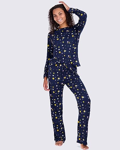 Real Essentials Women’s Long Sleeve Pajama Sets Ladies Soft Winter Fall Sleepwear Pajamas Clothes Loungewear Long Sleeve Tops Pants Bottoms Fall Warm Silky Pj Sets For Women, Set 12, S, Pack Of 2 #TOP2