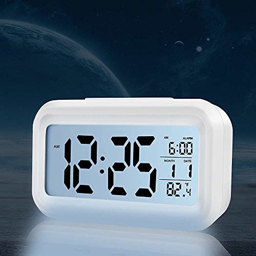 Image of SAMEZONE Digital Smart Backlight Alarm Clock with Automatic Sensor, Alarm Clocks for Bedroom, Date & Temperature Indoor Multifunctional Alarm Clock for Student Bedroom Home and Office (White)