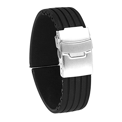 Gallaxy 20mm wasserdicht Streifen Muster Silikon Uhrenarmband Strap(Schwarz) Cover
