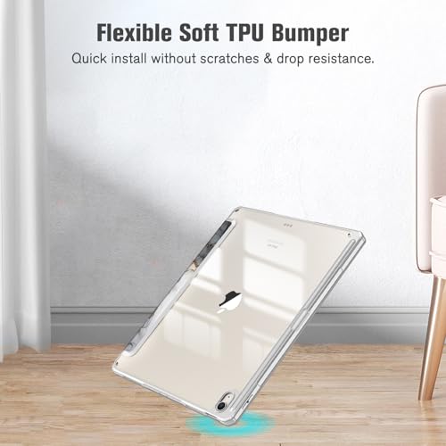 Image of Fintie Hybrid Slim Case for iPad Air 13-inch (M2) 2024, [Built-in Pencil Holder] Shockproof Cover with Clear Transparent Back Shell (Cloudy Marble)