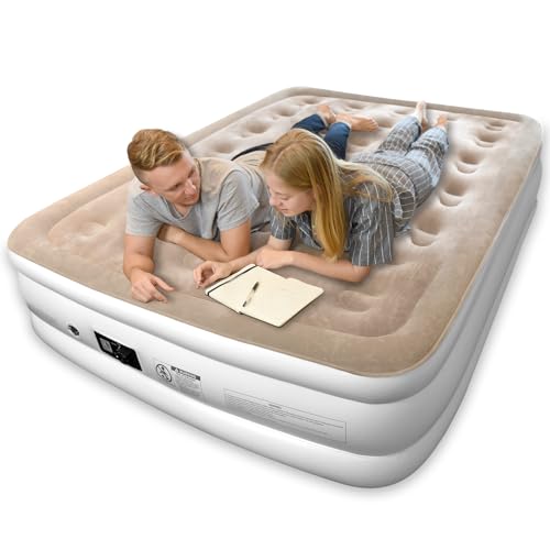 Image of 18 inch Inflatable Air Bed with Built in Pump,Inflatable bed with Self-Inflation /Deflation,Air Mattress Flocked Surface Blow Up Bed for Home Camping,203x152x45cm MAX (Double /King /Brown)