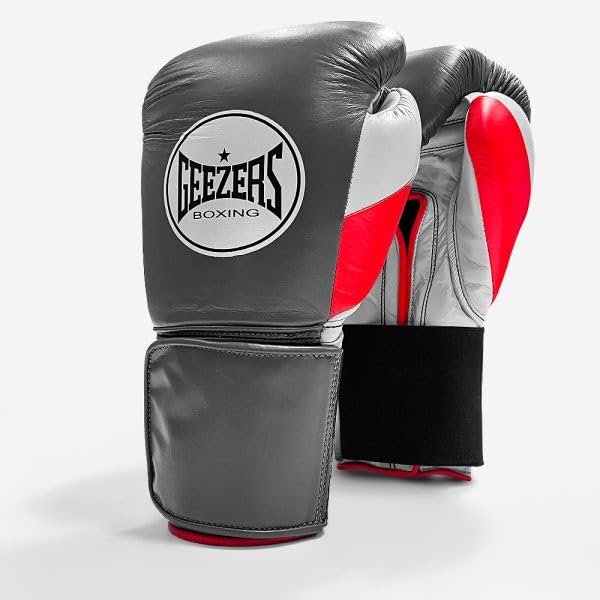 Geezers Halo Training/Sparring Boxing Gloves - Hook and Loop (DARK GREY/RED/GREY, 14OZ) — image 1
