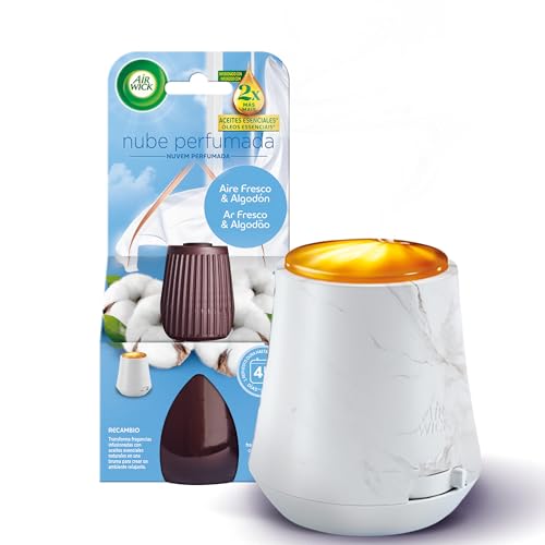Air Wick Essential Mist, Kit ambientador difusor de aceites esenciales con aroma a Aire Fresco & Algodón infusionado con 2 veces más aceites esenciales