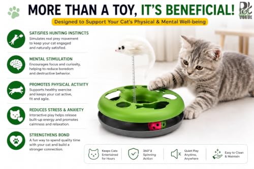 Image of PetVogue Cat Slow Feeder Interactive Puzzle Toy with Feather Teaser & Rolling Ball Mental Stimulation, Slow Eating Training, IQ Enrichment Toy for Indoor Cats & Kittens