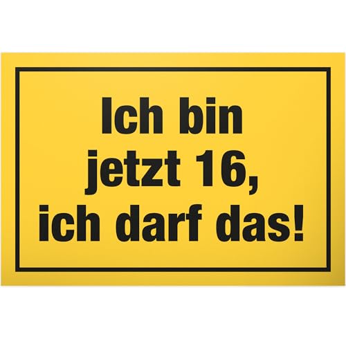 DankeDir! Ich bin jetzt 16, ich darf das - Schild 30 x 20 cm - Geburtstagsdeko Partydeko Geburtstagskarte Geschenkidee - 16. Geburtstag 16er Jungen & Mädchen Geschenk 16 Jahre