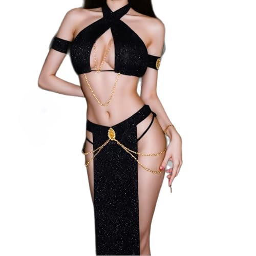 Sexy Damen Cosplay Kostüm Ägyptische Rollenspiel Outfit Mit Halfter Criss Cross BH und Rock Ägyptische Katze Kostüm Uniform Frauen Anime Cosplay...