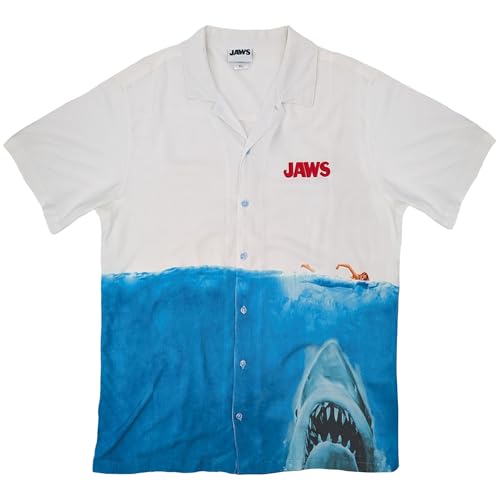 Ripple Junction Jaws Movie Poster Camp Collar Men's Button Down Shirt Multi-Color Large