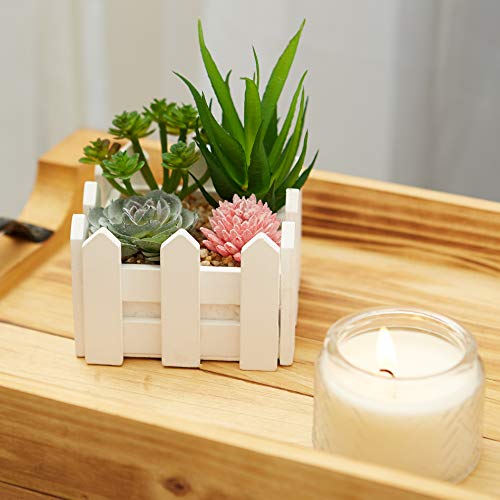 GrandAmore White Picket Fence Artificial Succulent Plant Mini Centerpiece - 4 Plant Farmhouse