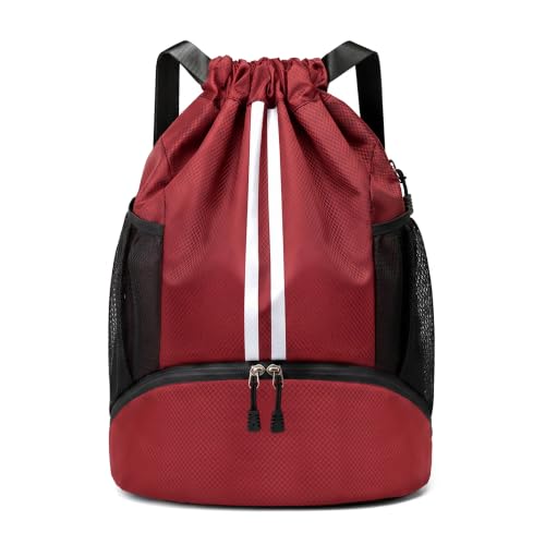 Image of JELUTAR Drawstring Backpack Gym Bag with Shoes Compartment, Burgundy