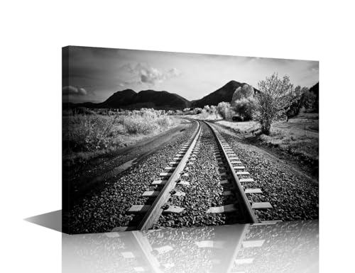 1 Piece Canvas Decorative Painting The Train Tracks Wall Art Canvas Print Poster Modular Art Painting for Living Room Home Decor Railway Track Disapearing in Horizon Canvas Pictures Artwork(16"Wx24"H)