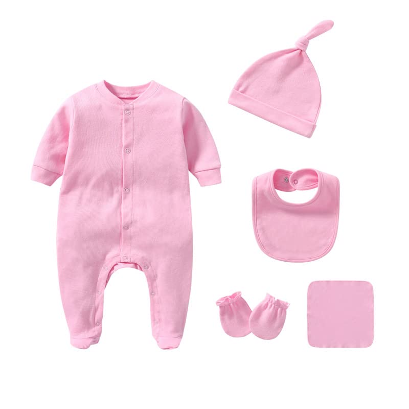 Newborn Boy Girl Clothes Sets Baby Cotton Long Sleeve Romper Jumpsuits Unisex Outfits with Baby Mittens Baby Hats Gloves