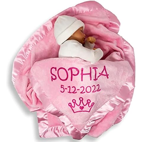 Custom Catch Personalized Princess Baby Blanket for Girl - Newborn or Infant Name Gift - Pink or Blue (2 Text Lines) Cover