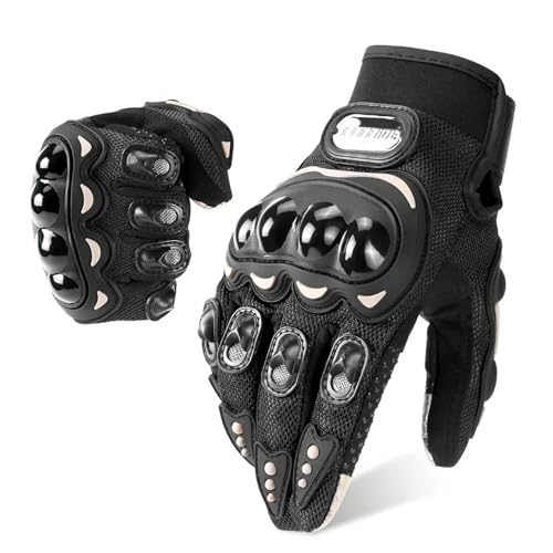Dirtbike Gloves for Men, Polyester/Carbon Fiber, Drop & Finger Joint Protection, Breathable Mesh, Anti - Slip Point Touch & Touchscreen, Adult Outdoor Cycling Gloves (Black, X-Large)
