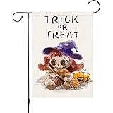 Heyfibro Halloween Trick Or Treat Garden Flag Day of The Dead Scary Doll Pumpkin Garden Flags 12x18