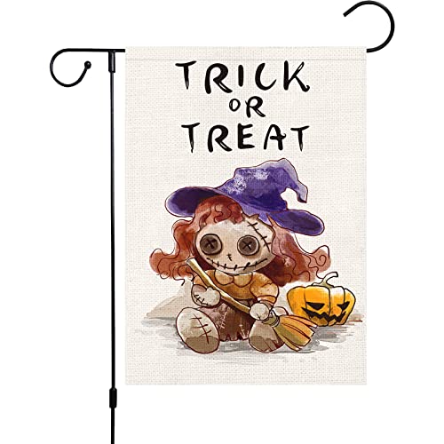 Heyfibro Halloween Trick Or Treat Garden Flag Day Of The Dead Scary Doll Pumpkin Garden Flags 12X18 Inch Double Sided Burlap Broom Yard Banner For Outdoor Halloween Yard Porch Decorations(Only Flag) #TOP25