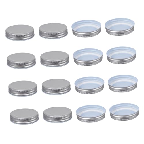 CIYODO 16 Piezas Tapas de Tarro de albañil Tapas Anchas Tapas de Bolas Frasco de conservas Tapas de conservas a Granel Wok Tapa de Tarro de albañil de hojalata Tapas Tipo una Pieza Silver