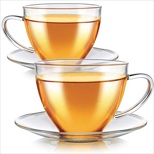 Teabloom Royal Teacup And Saucer Set 2-Pack – Medium Teacup Size – 8 Oz/ 240 Ml Capacity – Crystal Clear Classic Design – Premium, Healthful Borosilicate Glass – Durable And Heat Resistant #TOP2