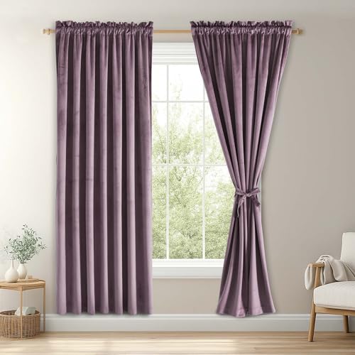 JIUZHEN Lavender Velvet Blackout Curtains 42W x 63L 2 Panels