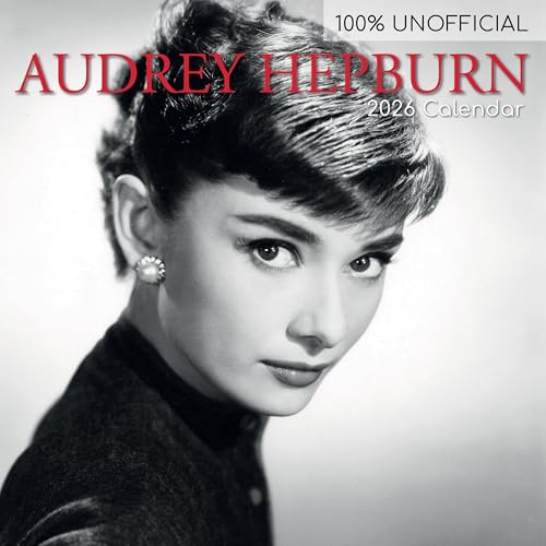 Audrey Hepburn - Calendario de pared cuadrado 2026, vista mensual de 12 x 12 pulgadas, 16 meses, tema de iconos, incluye 180 calcomanías recordatorias