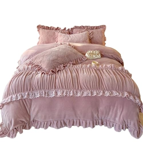 Juego de funda de cama de algodón autocalentable, 4 piezas, textura aterciopelada, capa de encaje de sirsaca, ideal para mayor comodidad y calidez, 200 x 230 cm