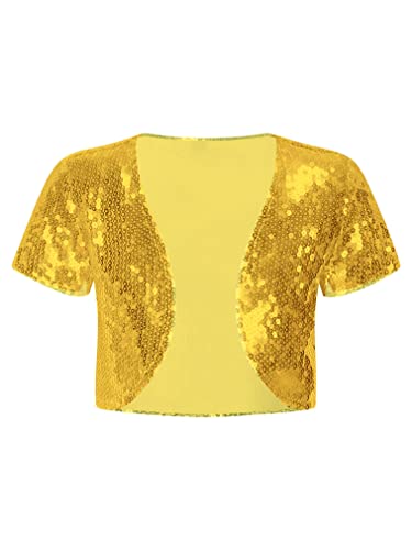 FEESHOW Kids Sparkly Sequins Short Sleeve Bolero Flower Girls Shrug Outerwear Open Front Cardigan Party Dress Cover up