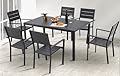AECOJOY 7 Piece Outdoor Dining Set, 60" x 36" Aluminum Patio Table and Chairs Set for 6 with Rectangular Table and Stackable Chairs for Garden, Backyard, Black