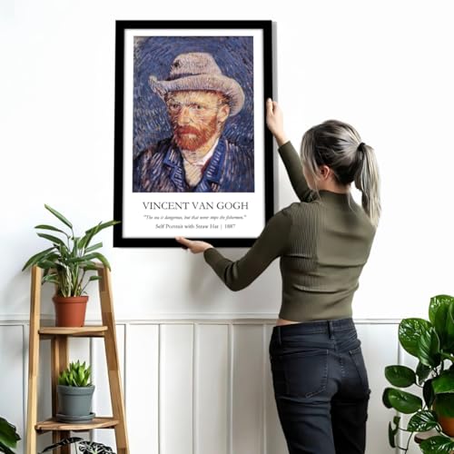 Image of Waltractive Vincent Van Gogh Paintings Framed Poster with Beautiful Quotes - Available in 33x22 and 48x33 CM - Classic Art Poster with sleek Black Frame - Elegant Home and Office Decor (Self-Portrait with Straw Hat, 9x13 Inch, Framed)